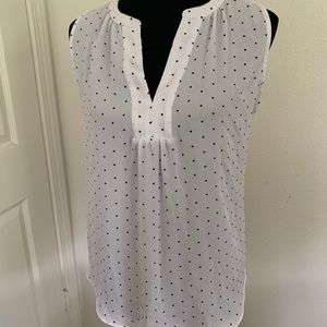 LOFT Vneck black & white polka dot tank